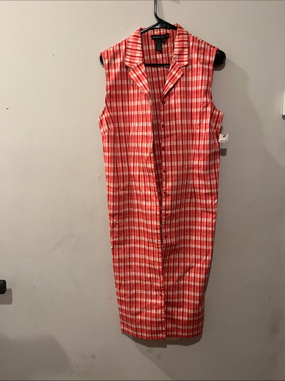 Perceptions Sleeveless Red and White Plaid Button-Front Midi Dress